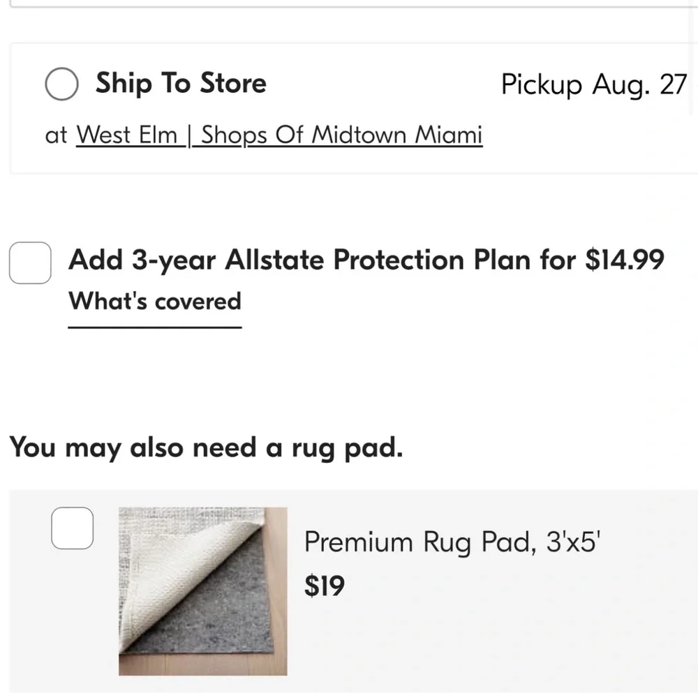 West Elm Ojai 3x5 wool runner rug with premium pad. Color Alabaster. Like new!